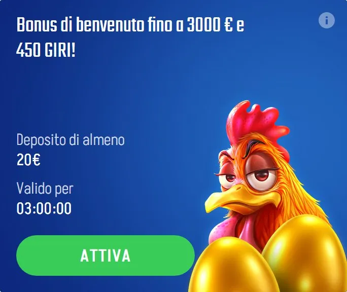 01 bonus di benvenuto fino a 3000 e 450 giri 3000 euro