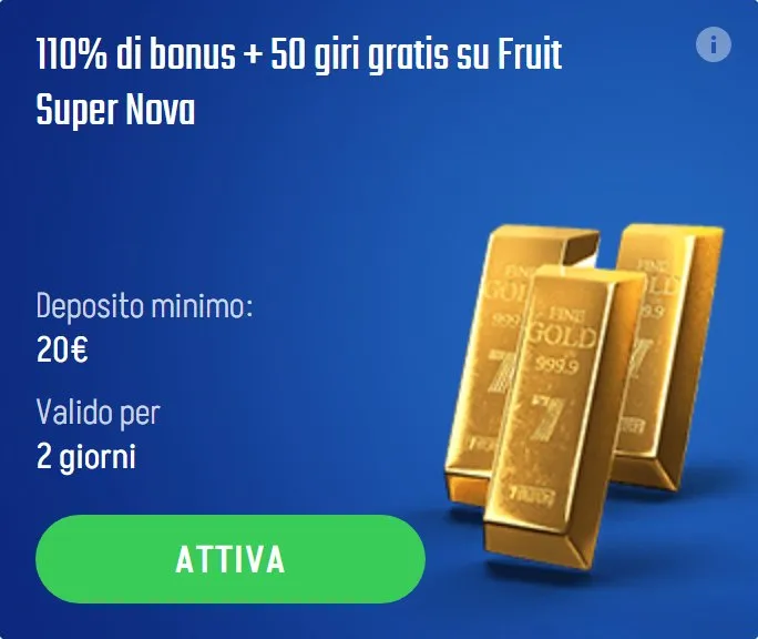 06 110 di bonus 50 giri gratis su fruit super nova 110 percento