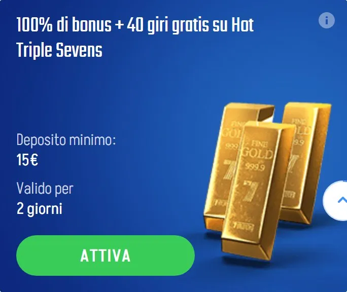 07 100 di bonus 40 giri gratis su hot triple sevens 100 percento
